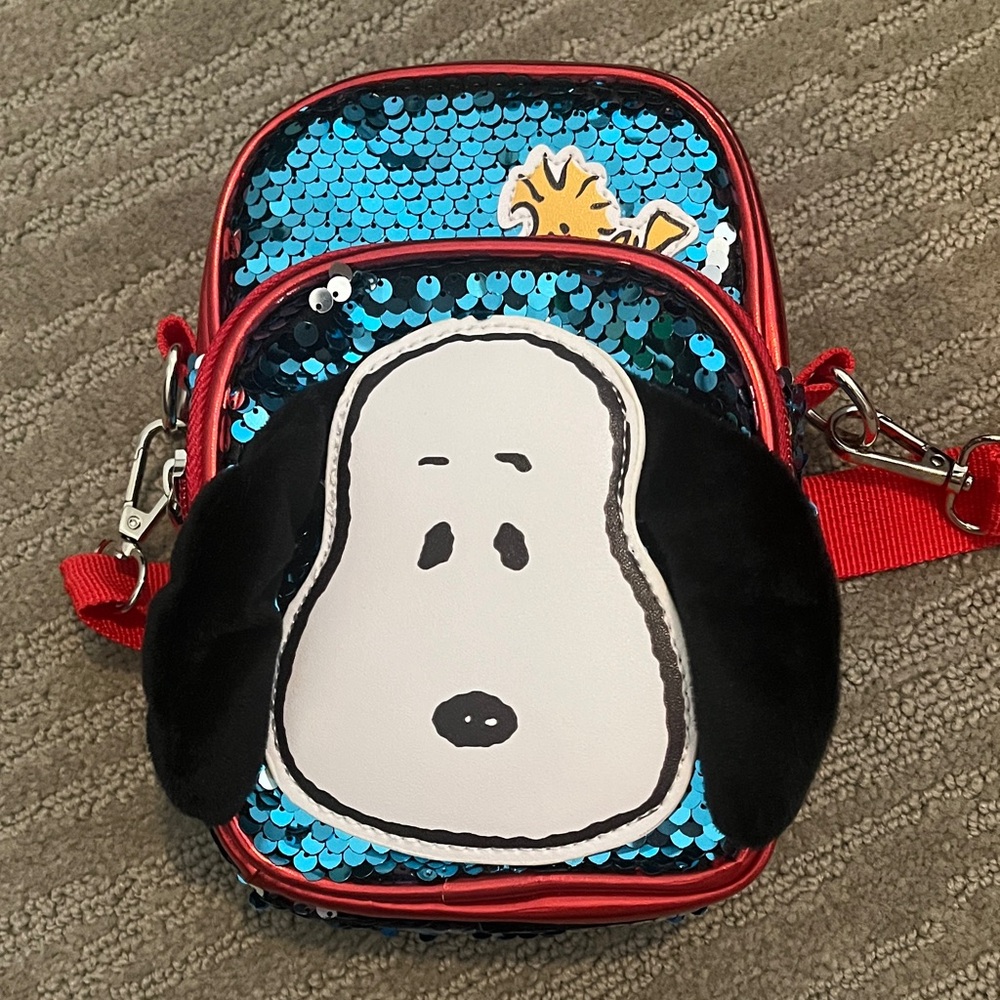 Sequin Snoopy Crossbody Bag - Blue and Red